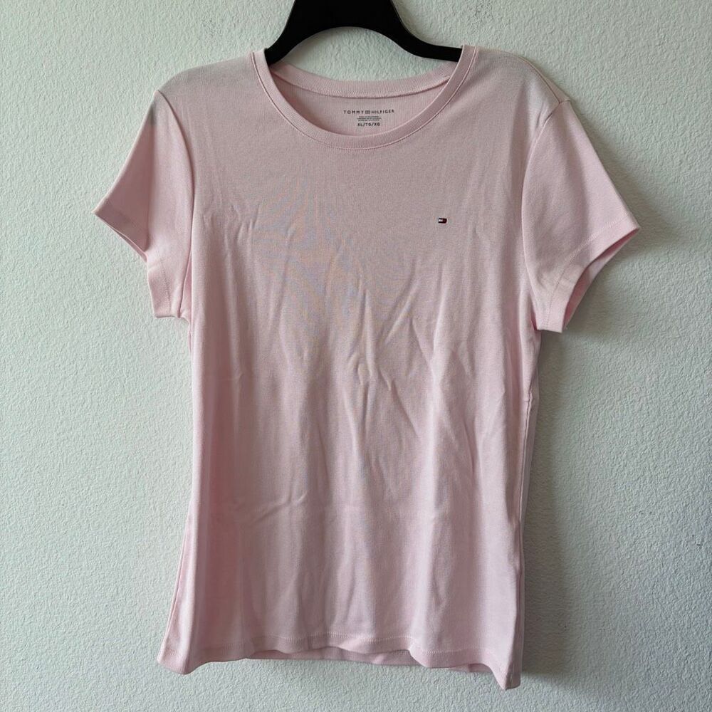 Tommy Hilfiger Pastel Light Pink Crewneck Logo T-Shirt Size XL
